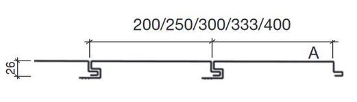 Die Abbildung zeigt die Geometriezeichnung des Stahl-Wandpaneels ohne Fuge MONTALINE® ML 26/200 G